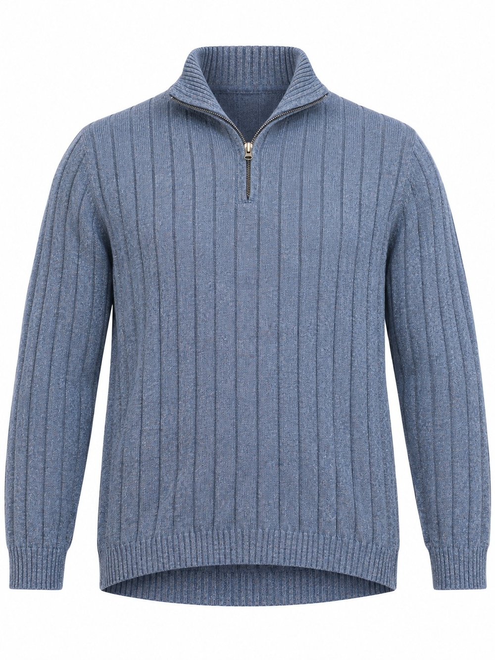 OSCAR DE LA RENTA | Dusty Blue Ribbed Cotton Quarter Zip Sweater Men's | L
